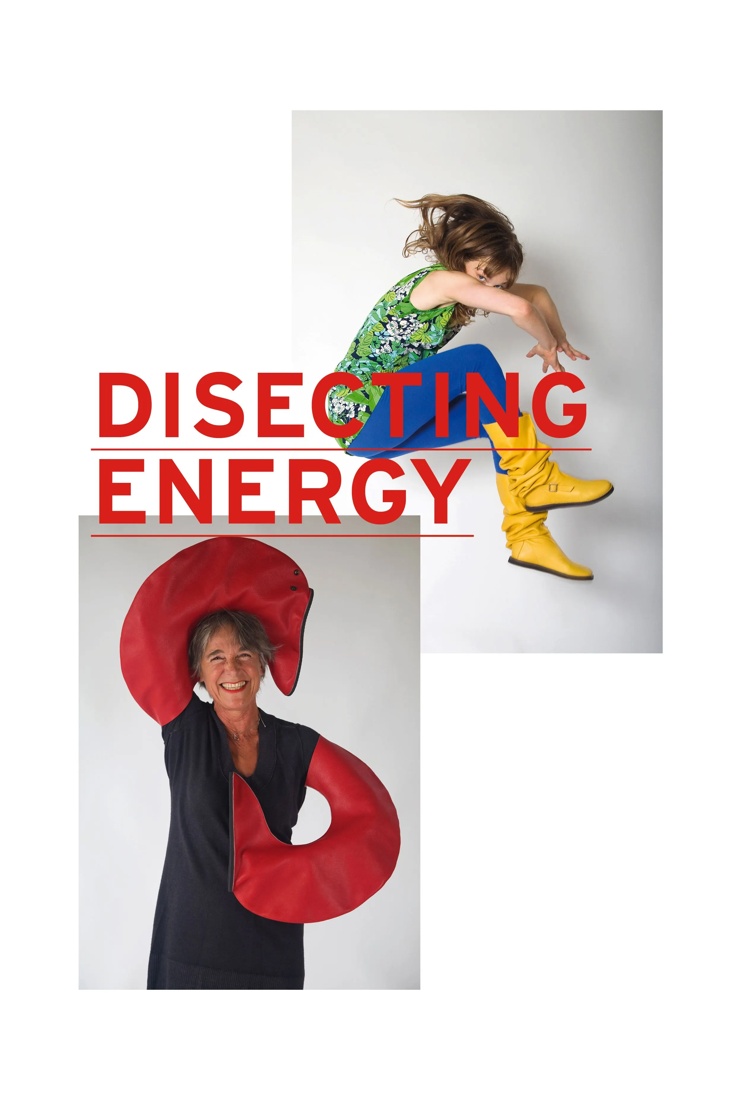 Page with the red title Dissecting energy over photos of two people in colourful, voluminous costumes