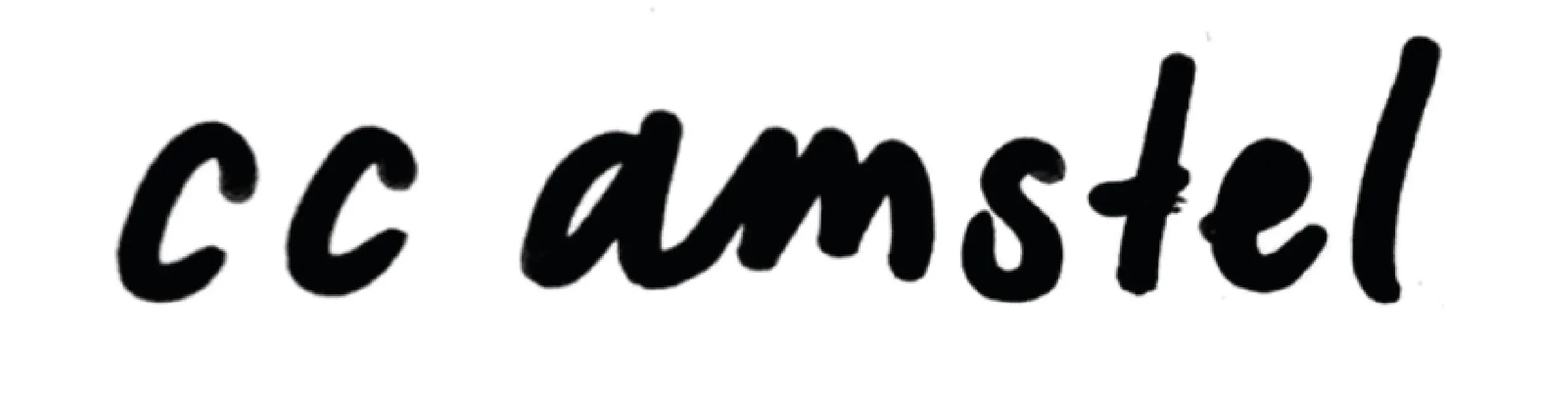 CC Amstel logo in black handwritten lettering on a white background