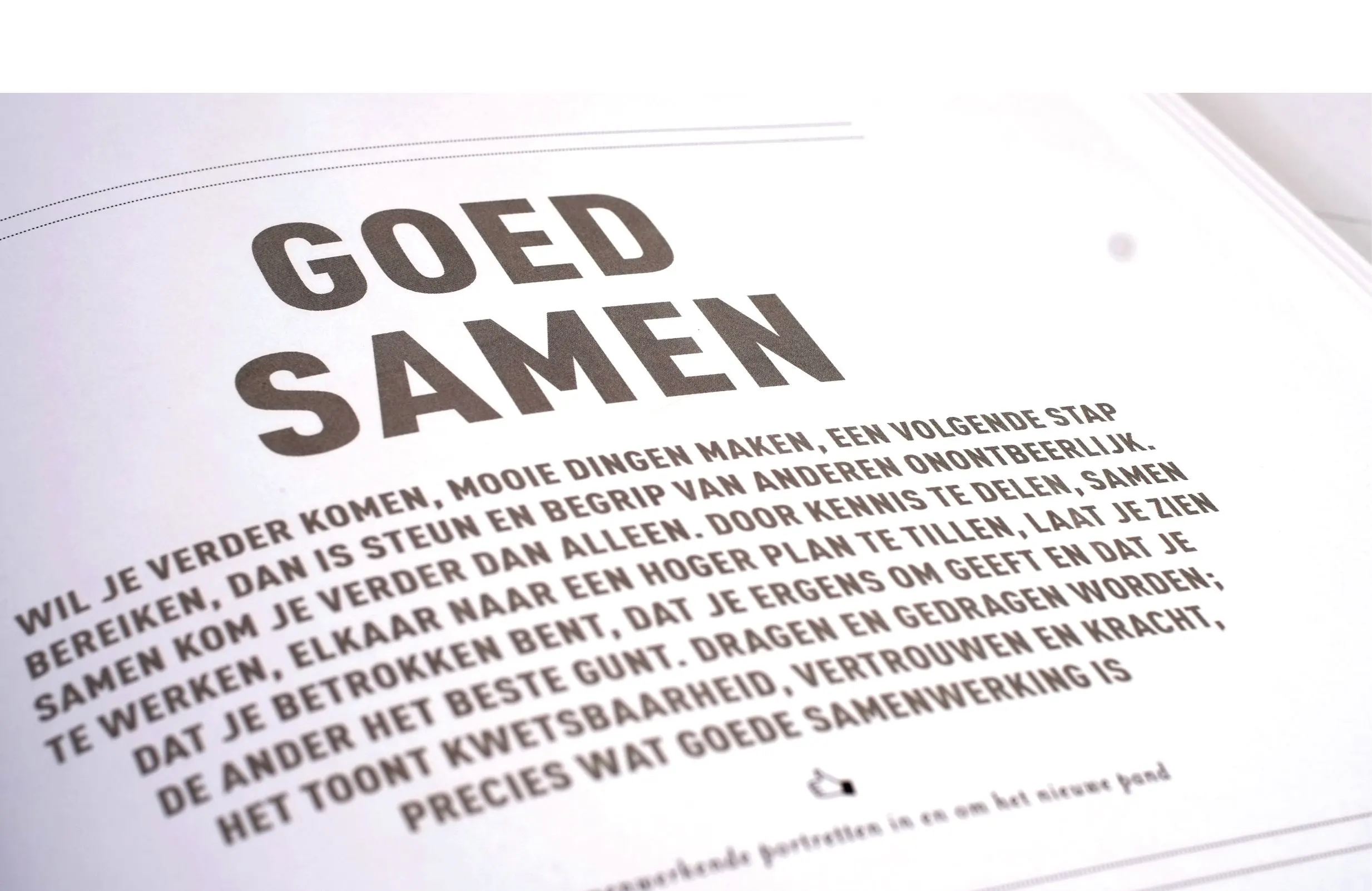 Page with the heading Goed samen in large grey letters and curved body text about collaboration in Dutch