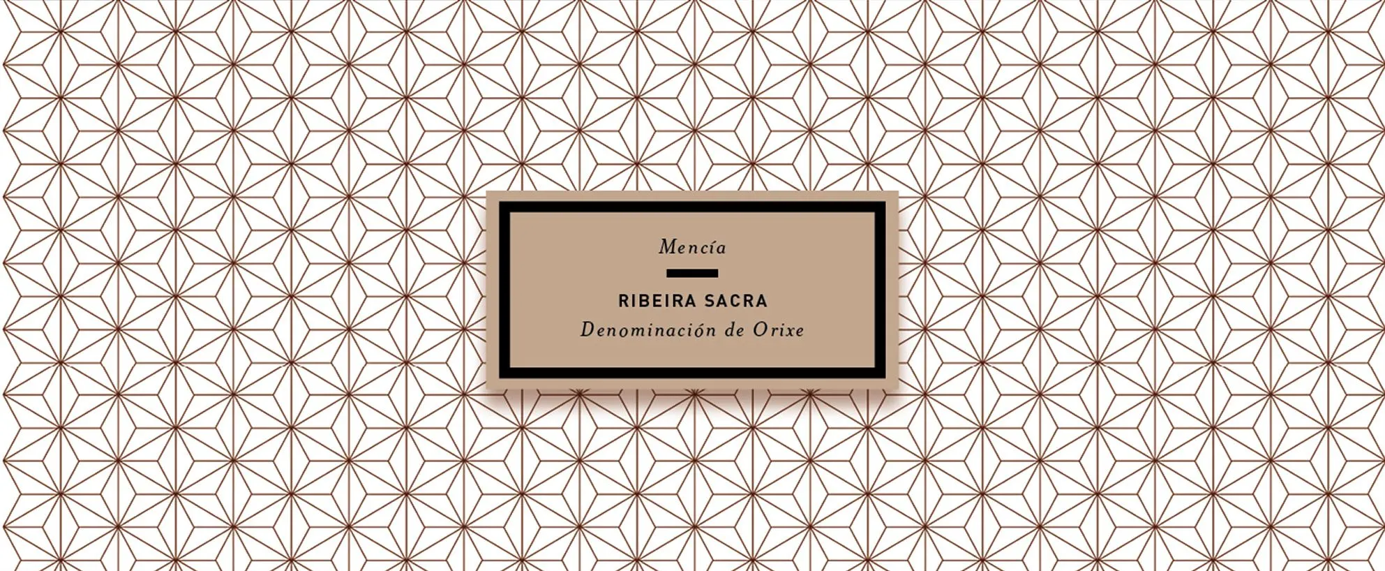 Alboroque Mencía label on a geometric star-pattern paper in cream and copper tones