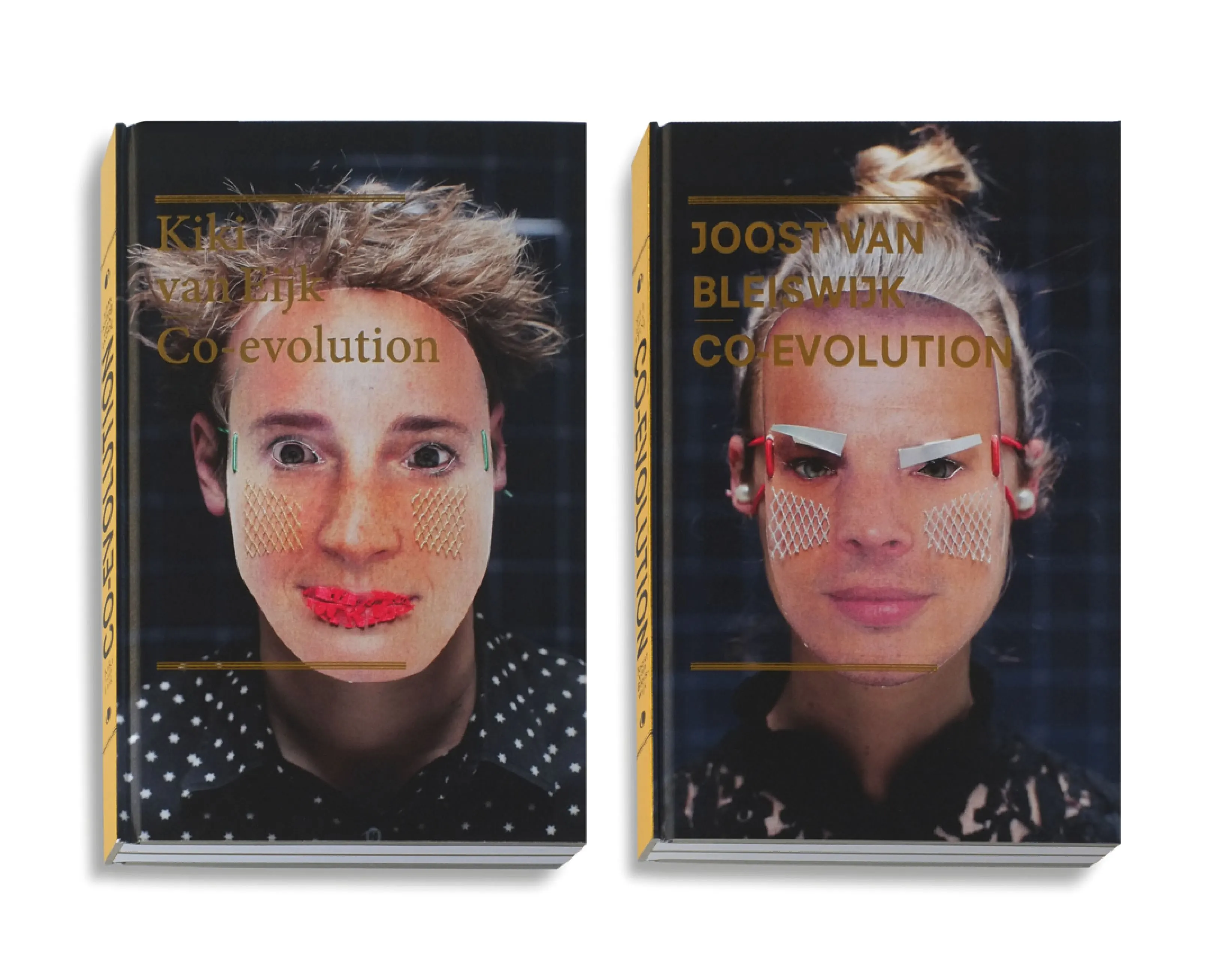 Two Co-evolution books, one for Kiki van Eijk and one for Joost van Bleiswijk, with face portraits on the covers