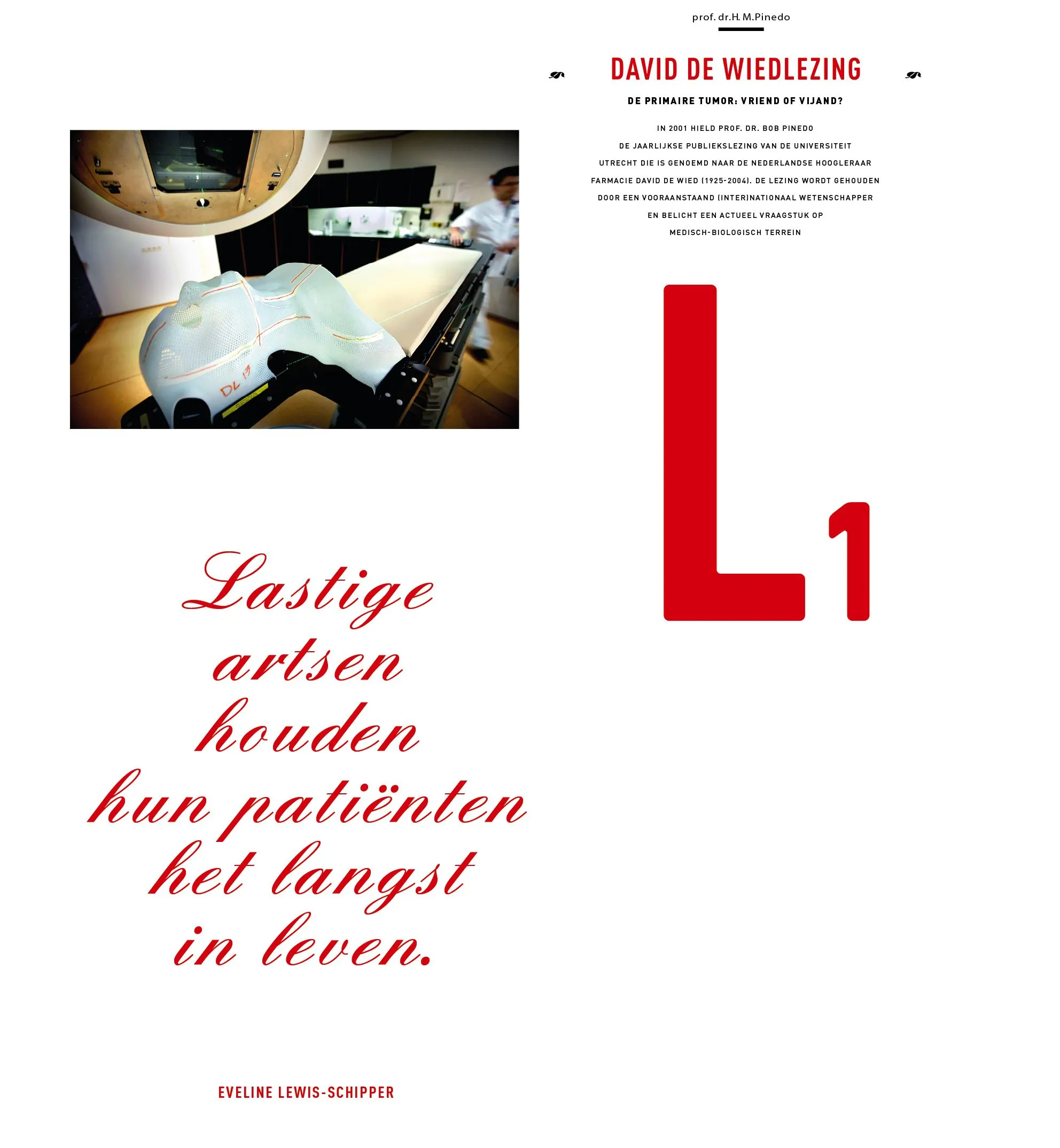 Book page with a red L1 learner sign, a hospital room photo and the red script quote 'Lastige artsen houden hun patiënten het langst in leven'